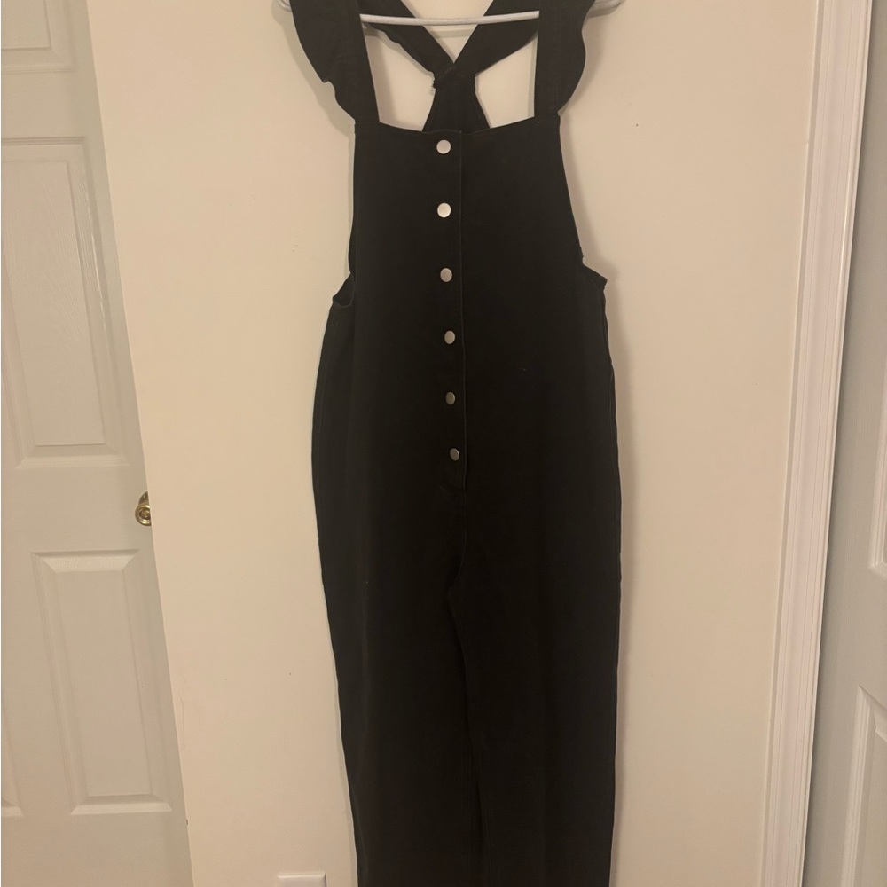 Black Button-Front Pinafore Dress